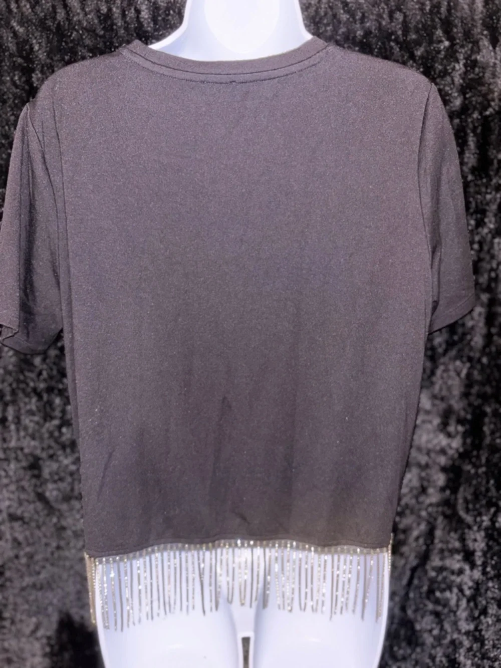 Joie Black Short Sleeve Top with Beaded Fringe Hem - Picture 2 of 3